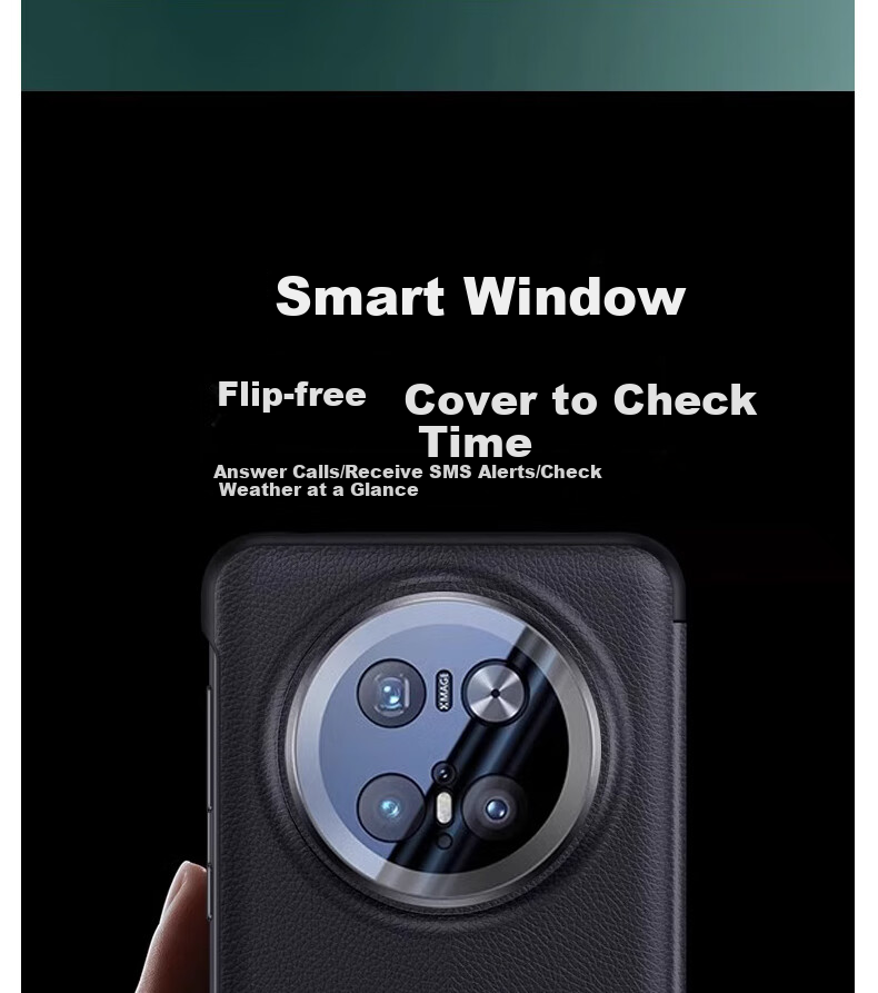 Чехол-книжка ZhengJian для Huawei Mate 70, натуральная кожа, черный, с окном для просмотра, защита от падений, бизнес-стиль