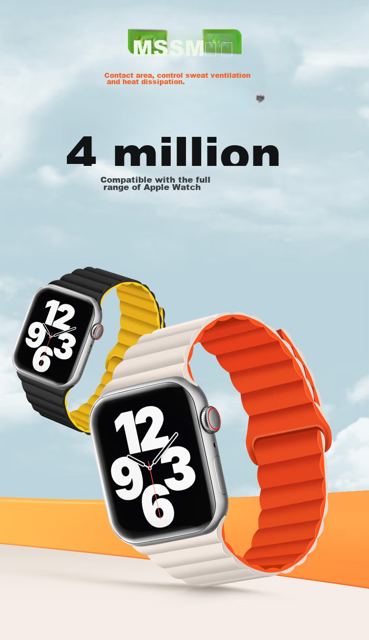 Ремешок MSSM для Apple Watch, магнитный силиконовый, для Ultra3/S11/10/9/8/Se3, спортивный, чайный белый с синим, 49/46/45/44 мм