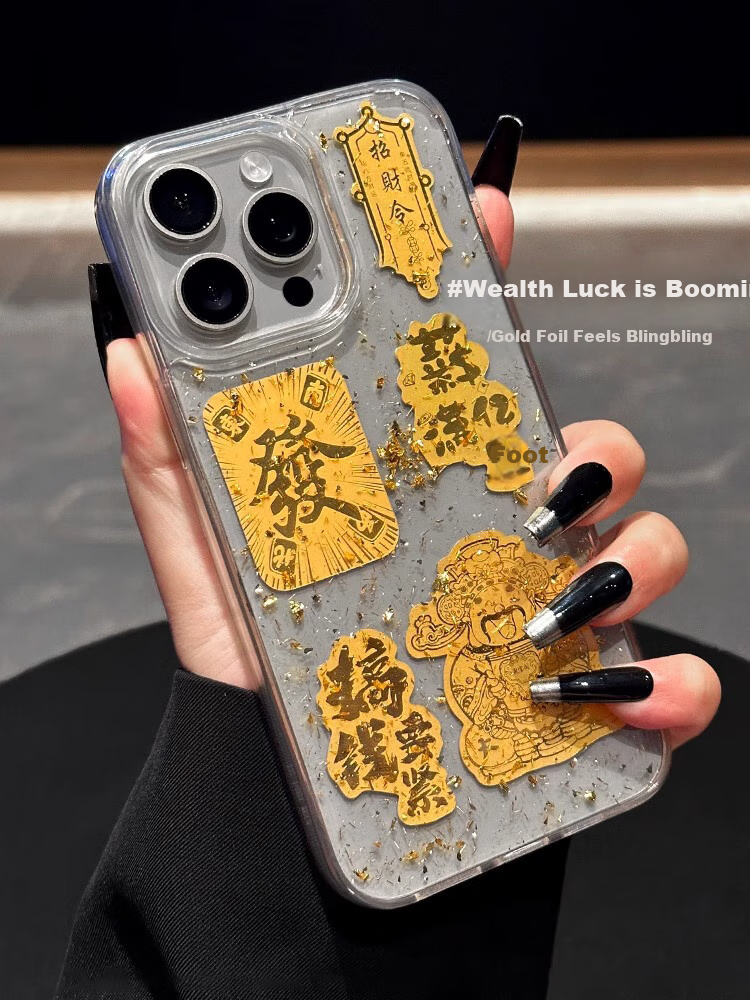 Чехол ZHIWEISHI для Apple iPhone 16 Pro Max, противоударный силиконовый прозрачный с золотой фольгой, новое издание к Новому году
