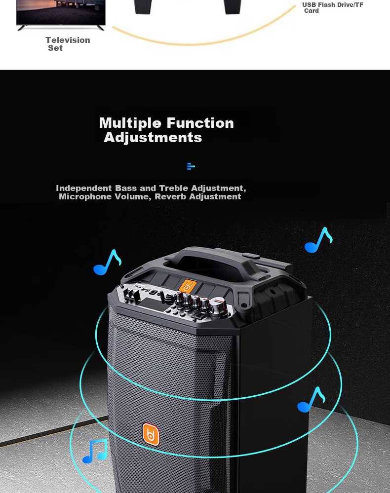 Портативная колонка Beid BD-0862 с Bluetooth, караоке, 8 дюймов, 2 микрофона