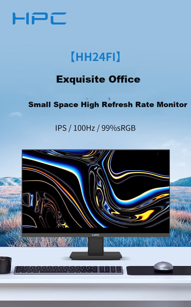 Монитор HPC HH24FI, 23.8 дюйма, IPS, Full HD (1920x1080), 100 Гц, 99% sRGB, без мерцания, узкая рамка, черный