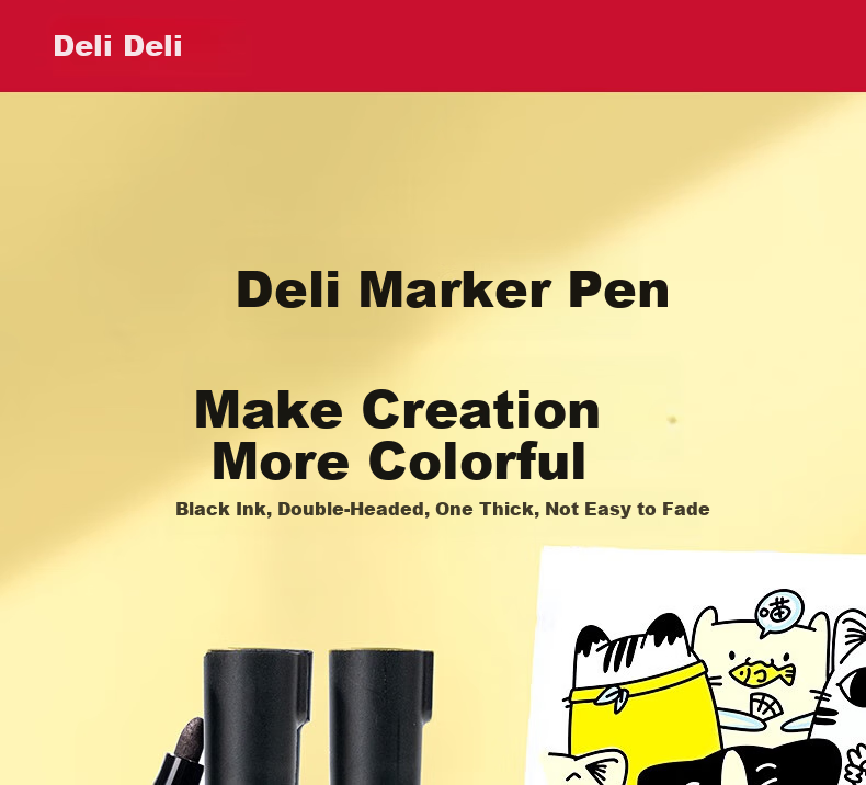 Маркер Deli SK221-5, черный, 5 шт. в упаковке, двусторонний, 1.8/0.5 мм