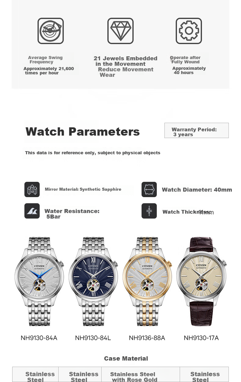 Мужские часы CITIZEN NH9130-17A, механические с автоподзаводом, кожаный ремешок, винтажный дизайн