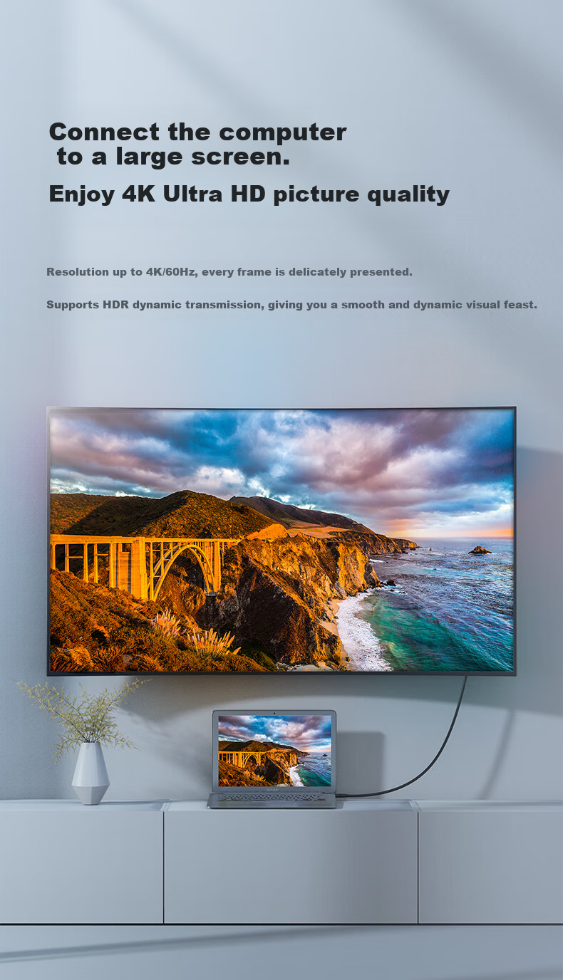 Кабель Pisen HDMI 2.0, 4K, 1 метр, для проекторов, ноутбуков, телевизоров, приставки