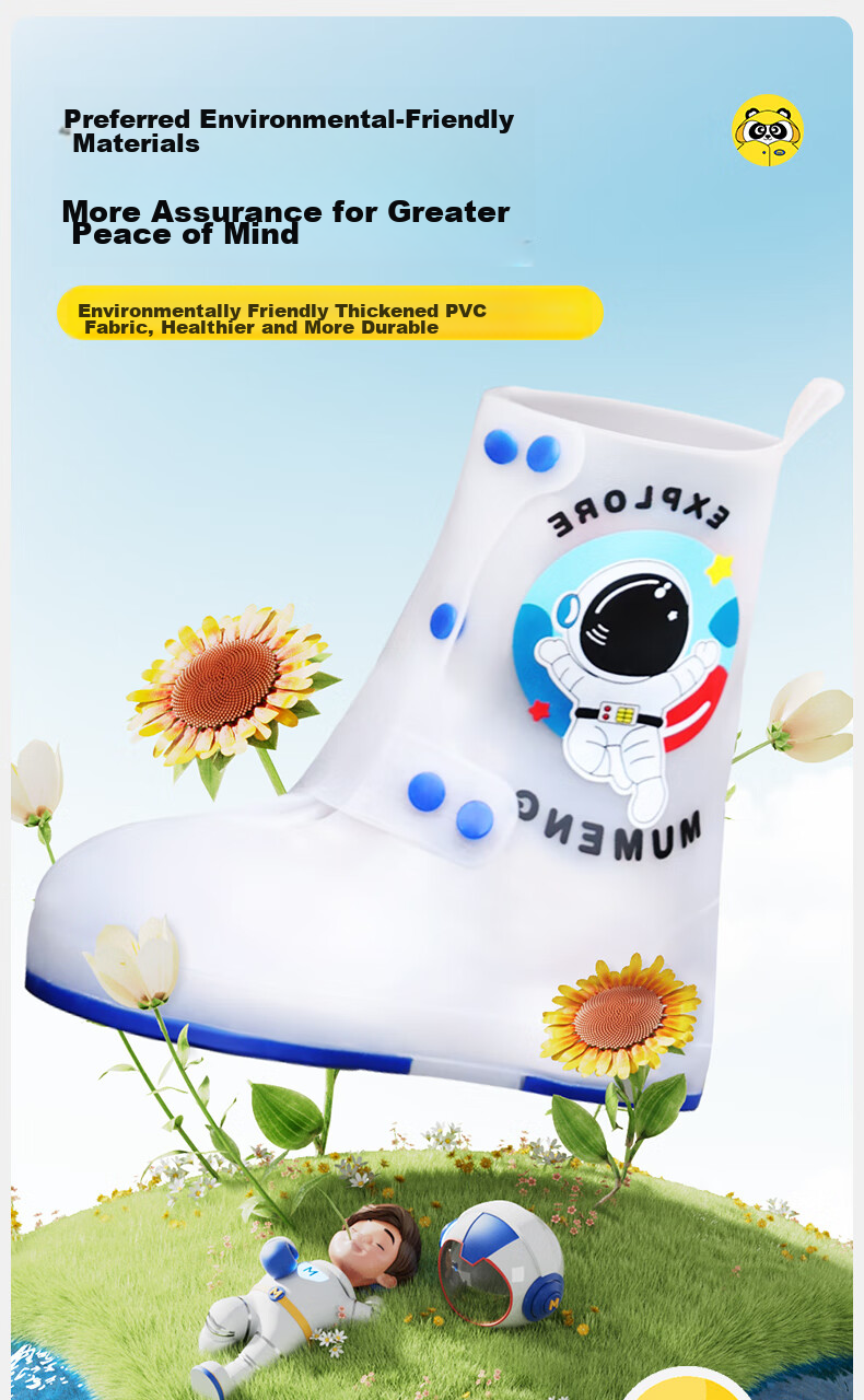 Детские непромокаемые бахилы Moremerry, износостойкие, водонепроницаемые, нескользящие, для студентов, фиолетовый кролик, размер L