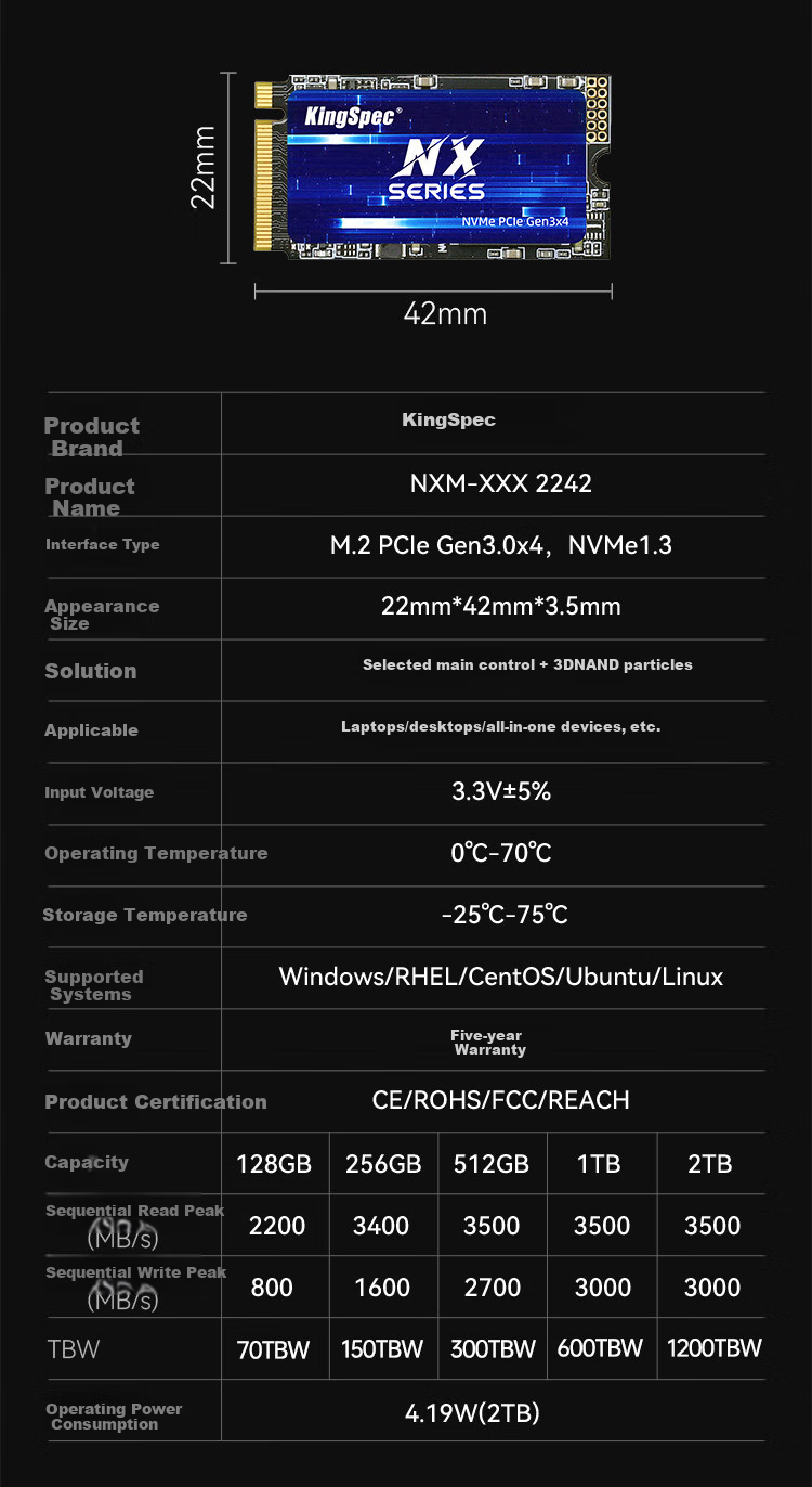 SSD накопитель KingSpec NXM Series 2TB M.2 PCIe 3.0 NVMe