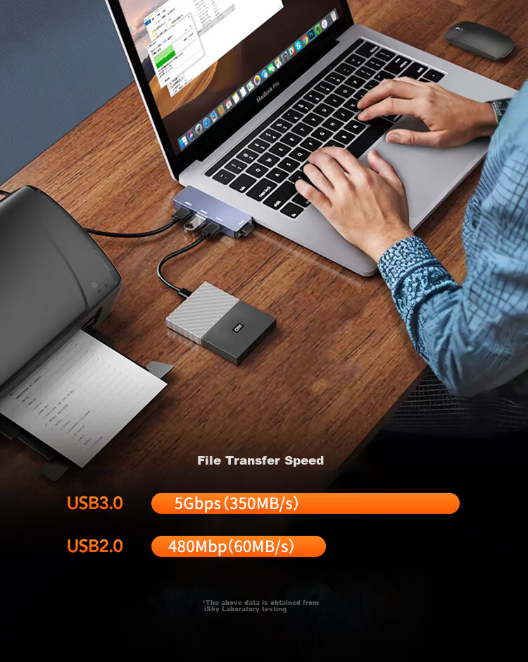 USB-хаб iSky 4 порта USB 3.0, алюминиевый корпус, серый