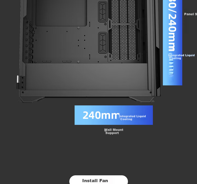 Компьютерный корпус Aigo YOGO K1 Titanium Gray, E-ATX/ATX, ATX/360мм водяное охлаждение, боковая панель из закаленного стекла, поддержка видеокарт 4090, 9 вентиляторов, 54.4x30.8x56 см, 10.52 кг