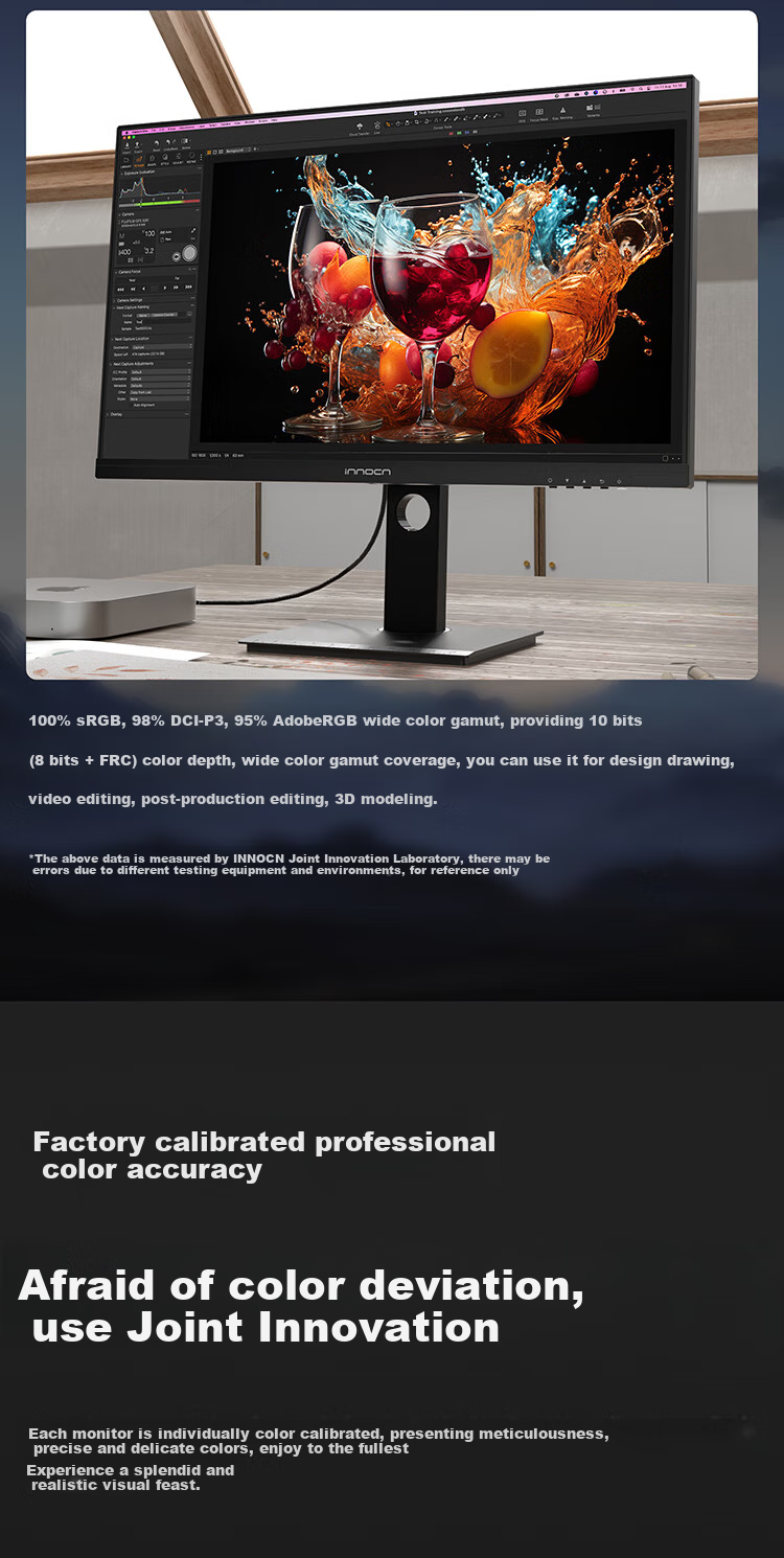Монитор Inno&cn 27D1U, 27 дюймов, 4K Ultra HD (3840x2160), IPS, HDR400, Type-C 65W, регулируемый по высоте и вращающийся