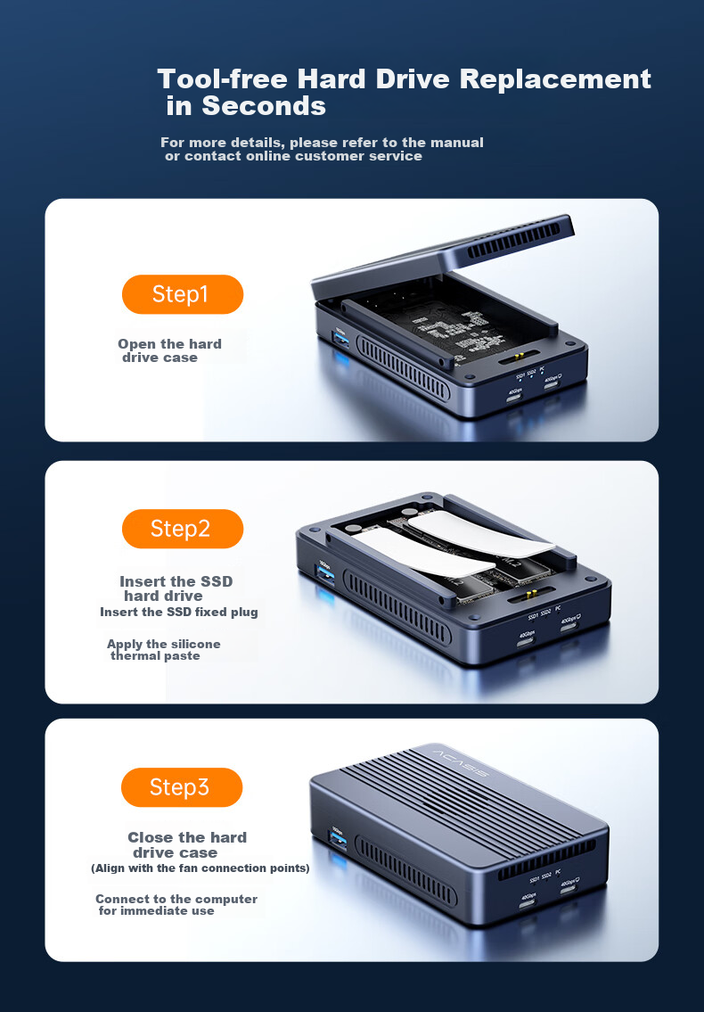 Внешний корпус Acasis TBU405ProMAX для 2x NVMe M.2 SSD, 40 Гбит/с, Thunderbolt 3/4, USB4, алюминиевый сплав, RAID