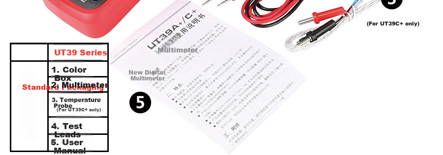 Цифровой мультиметр UNI-T UT39A+, ручной диапазон, многофункциональный бытовой прибор, измерение сопротивления, емкости, напряжения, силы тока