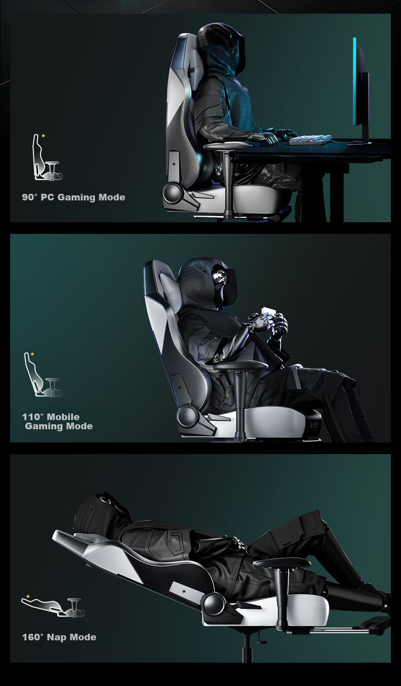 Игровое кресло AutoFull C3 Titanium, эргономичное, компьютерное, офисное, биомеханическое, с поддержкой, 160 градусов, кожа, черный