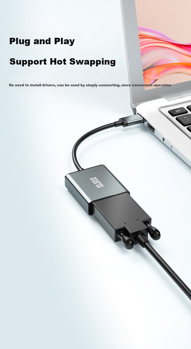 Переходник ZLEUE Type-C на VGA, USB-C to VGA, для Huawei, Apple, Xiaomi, ноутбуков, для подключения к ТВ, монитору, проектору, ZL-CZV
