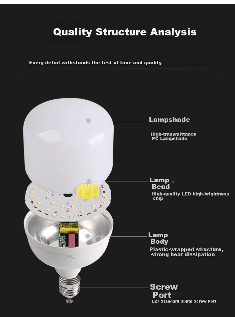 Светодиодная лампа FSL T70, 15 Вт, 6500K, E27, холодный белый свет, цилиндрическая форма