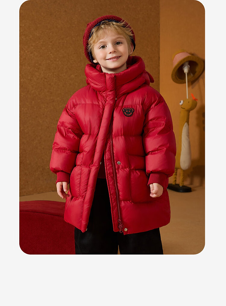 Детская куртка ASK JUNIOR, зимняя, утепленная, с капюшоном, красная, для мальчиков, артикул JZJP15301MRE100, размер 100