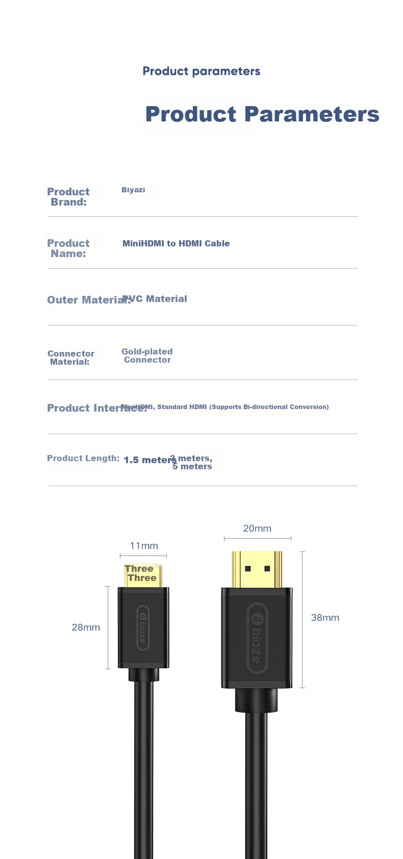 Кабель Mini HDMI - HDMI BIAZE