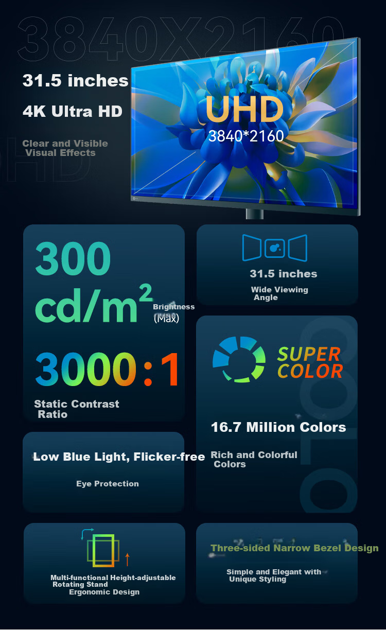 Монитор Lecoo Lenovo 31.5-дюймовый 4K HDR с регулируемой подставкой