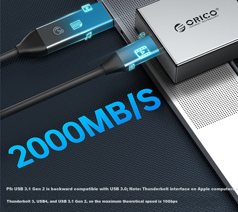 Внешний корпус ORICO M.2 NVMe SSD, 20 Гбит/с, алюминиевый корпус со встроенным радиатором, совместимый с внешним корпусом для ноутбука, M207C3