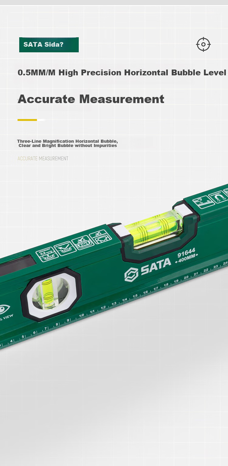 Уровень SATA 91641, 200 мм, с магнитным креплением, ударопрочный, высокоточный