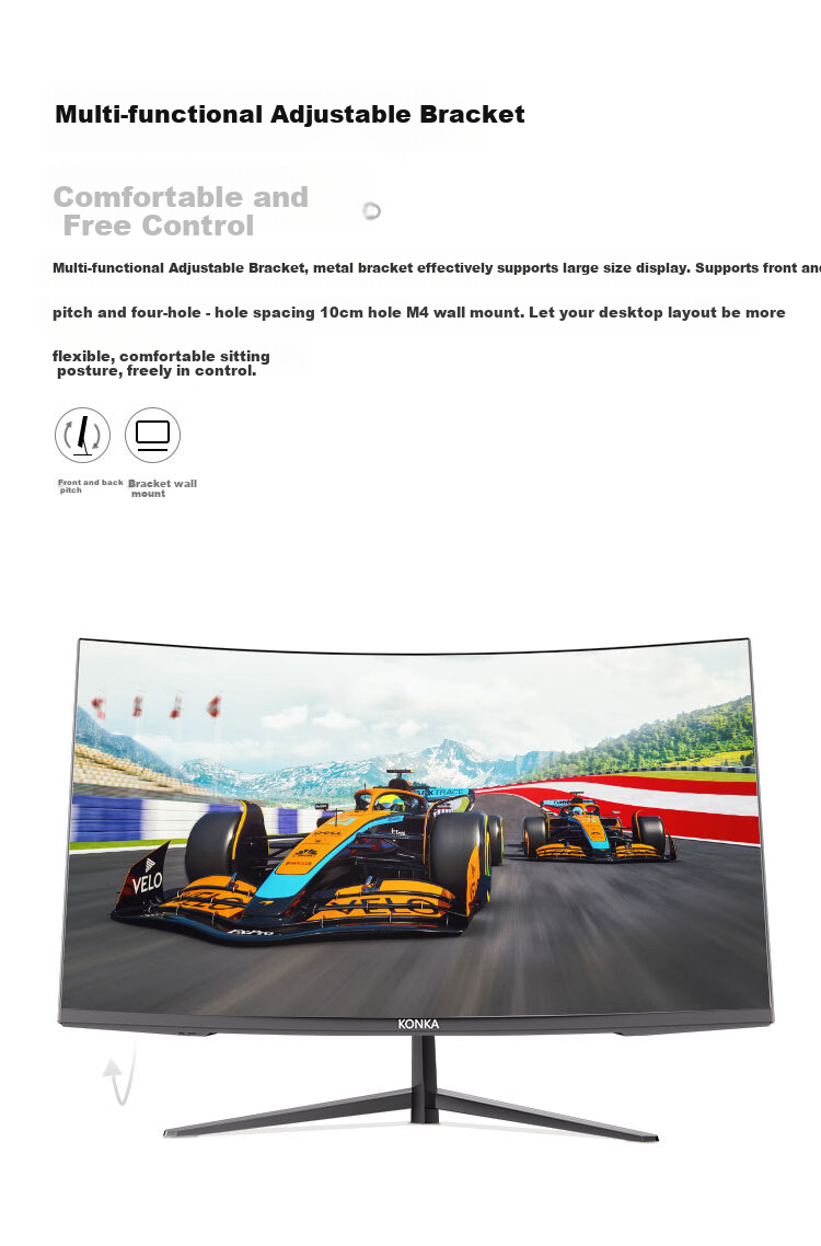 Игровой изогнутый монитор KONKA 27 дюймов, 2K (2560x1440), 165 Гц, VA, 1800R, FreeSync, HDR10, черный