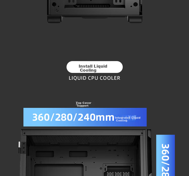 Компьютерный корпус Aigo YOGO K1 Titanium Gray, E-ATX/ATX, ATX/360мм водяное охлаждение, боковая панель из закаленного стекла, поддержка видеокарт 4090, 9 вентиляторов, 54.4x30.8x56 см, 10.52 кг