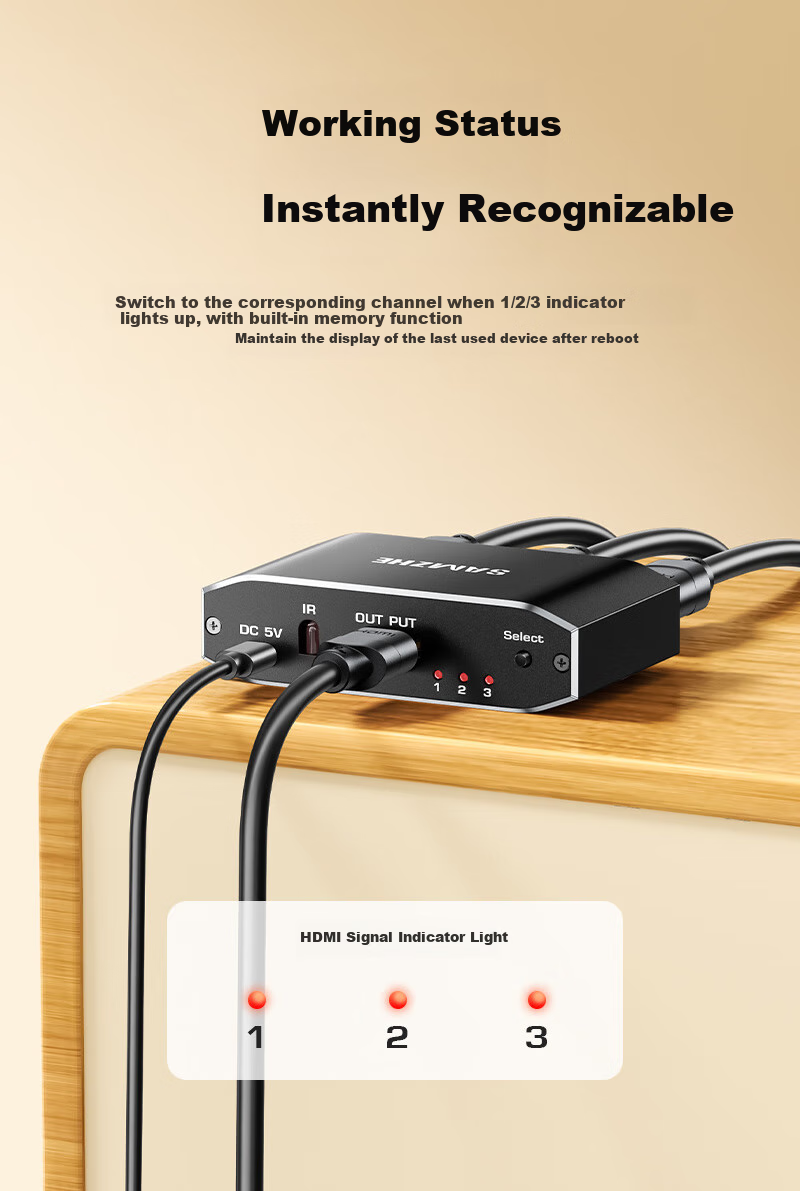 HDMI сплиттер SAMZHE QH31, 3 входа, 1 выход, 4K@60Hz, HD видео, для ноутбука, монитора, ТВ, проектора