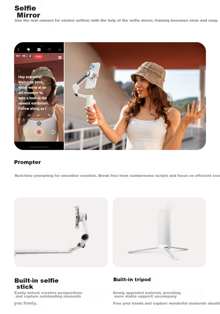 Стабилизатор для смартфона Yingshi Insta360 Flow 2 Pro, ручной AI-трекинг, 3-осевая стабилизация, инструмент для видеоблогов