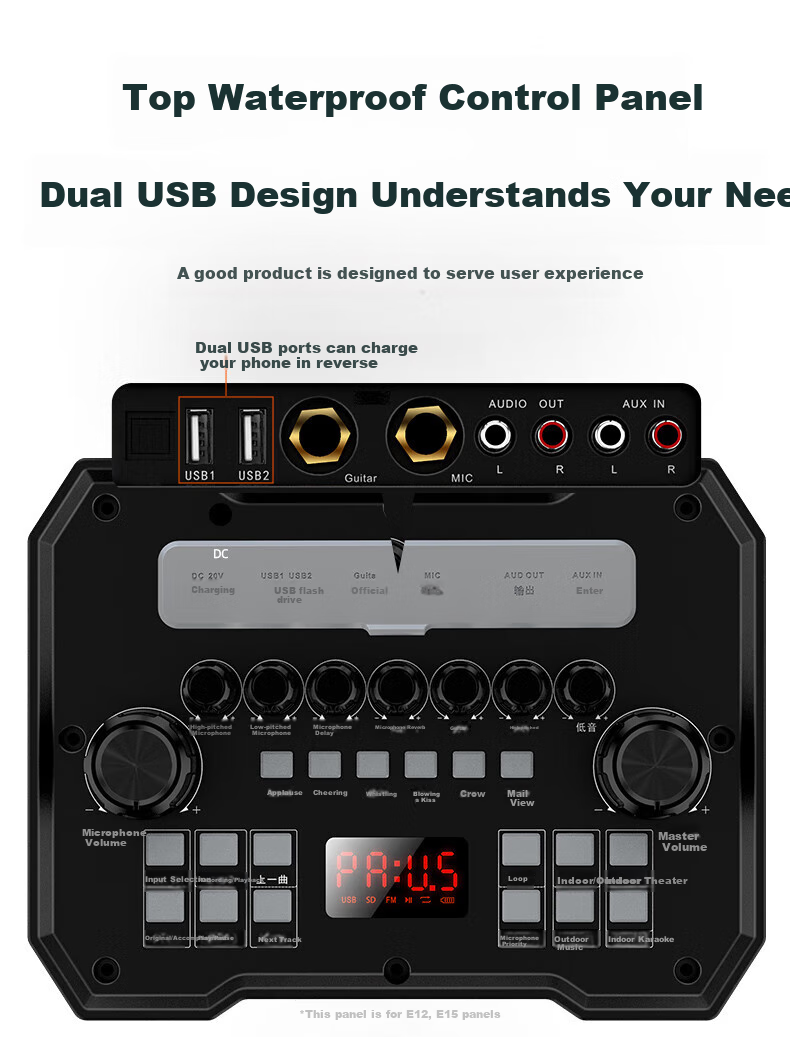Портативная акустика SANSUI E08, караоке, Bluetooth, 150 Вт, с двумя микрофонами, черный