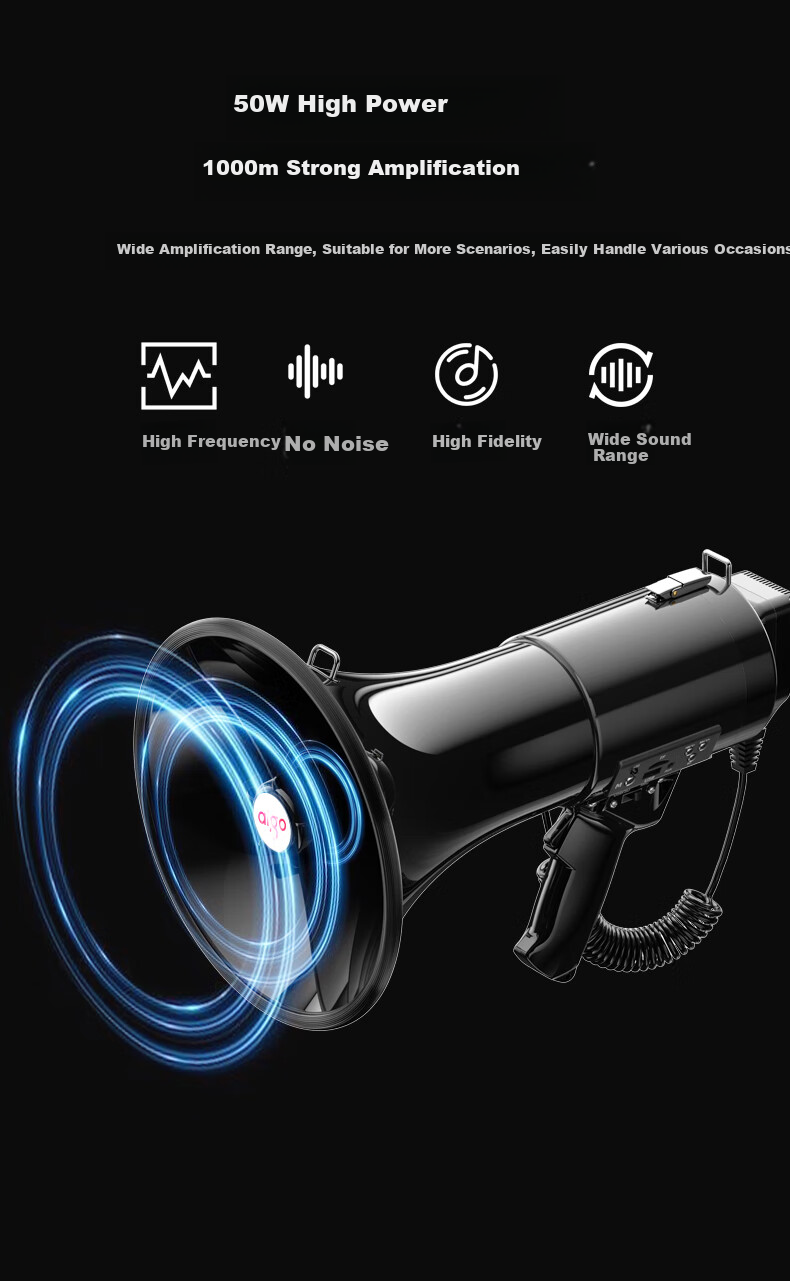 Портативный мегафон Aiguozhe A68 Premium Edition (черный) с функцией записи, усилитель звука для уличной торговли и промоакций, компактная акустическая система громкой связи.