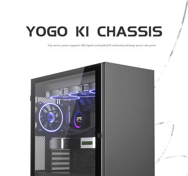 Компьютерный корпус Aigo YOGO K1 Titanium Gray, E-ATX/ATX, ATX/360мм водяное охлаждение, боковая панель из закаленного стекла, поддержка видеокарт 4090, 9 вентиляторов, 54.4x30.8x56 см, 10.52 кг