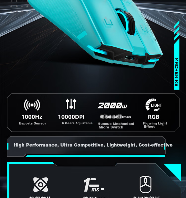 Игровая мышь MACHENIKE M7Pro, проводная/беспроводная, 8925 E-Sports, эргономичная, симметричная, легкая, черная