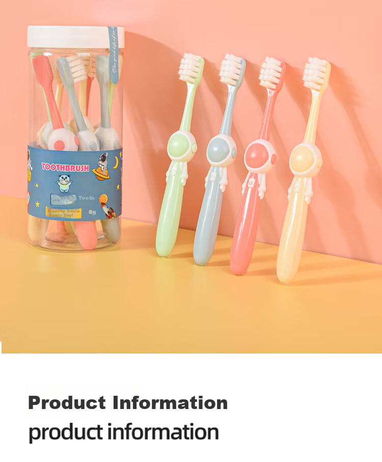 Детская зубная щетка BRUSHING BEAR, мягкая, 8 шт., для детей от 3 до 6 лет, с мягкой щетиной, дизайн "Астронавт"