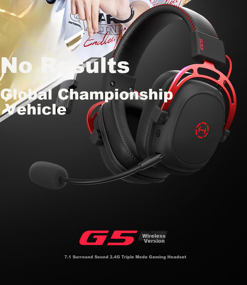 Беспроводная игровая гарнитура EDIFIER HECATE G5 Wireless Edition, 2.4G, Bluetooth, 7.1 объемный звук, накладные, черный/красный