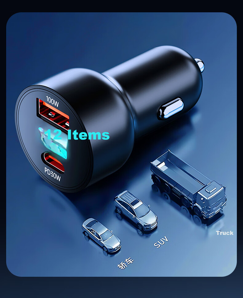 Автомобильное зарядное устройство WITGOER 130W, быстрое зарядное устройство для прикуривателя, двойной порт USB-A и Type-C, PD30W, совместимо с Apple, Android, Huawei, Xiaomi