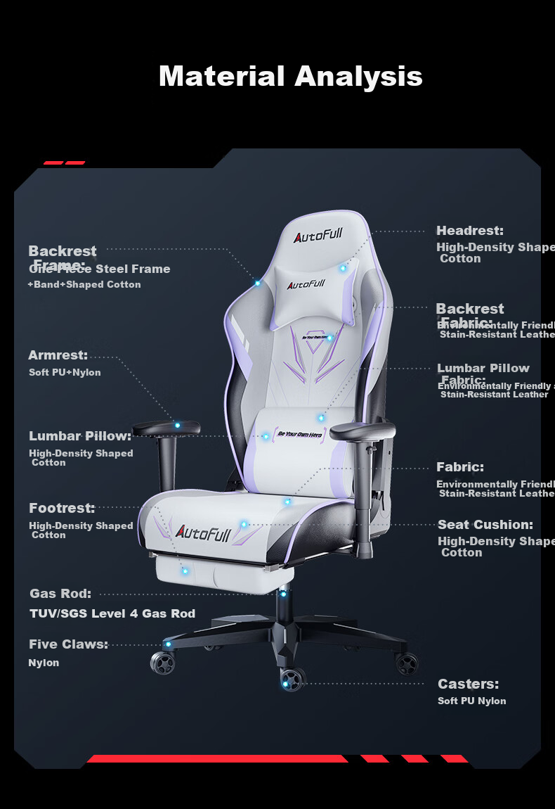 Игровое кресло AutoFull C3 Lingfeng, эргономичное, компьютерное, офисное, биомеханическое, с поддержкой, фиолетовое