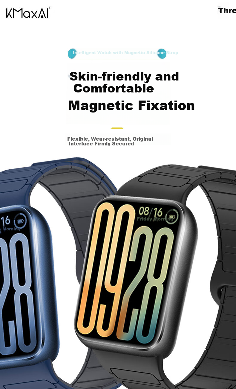 Ремешок KMaxAI для Xiaomi Band 9/8 Pro, Redmi Watch 6/5/4, магнитный, силиконовый, зеленый с черным