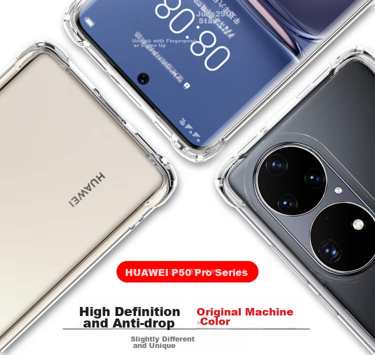 Чехол ESCASE для Huawei P50 Pro, полный охват, защита от падения, противоударный, анти-желтый, немецкий импортный TPU Bayer, высокая прозрачность