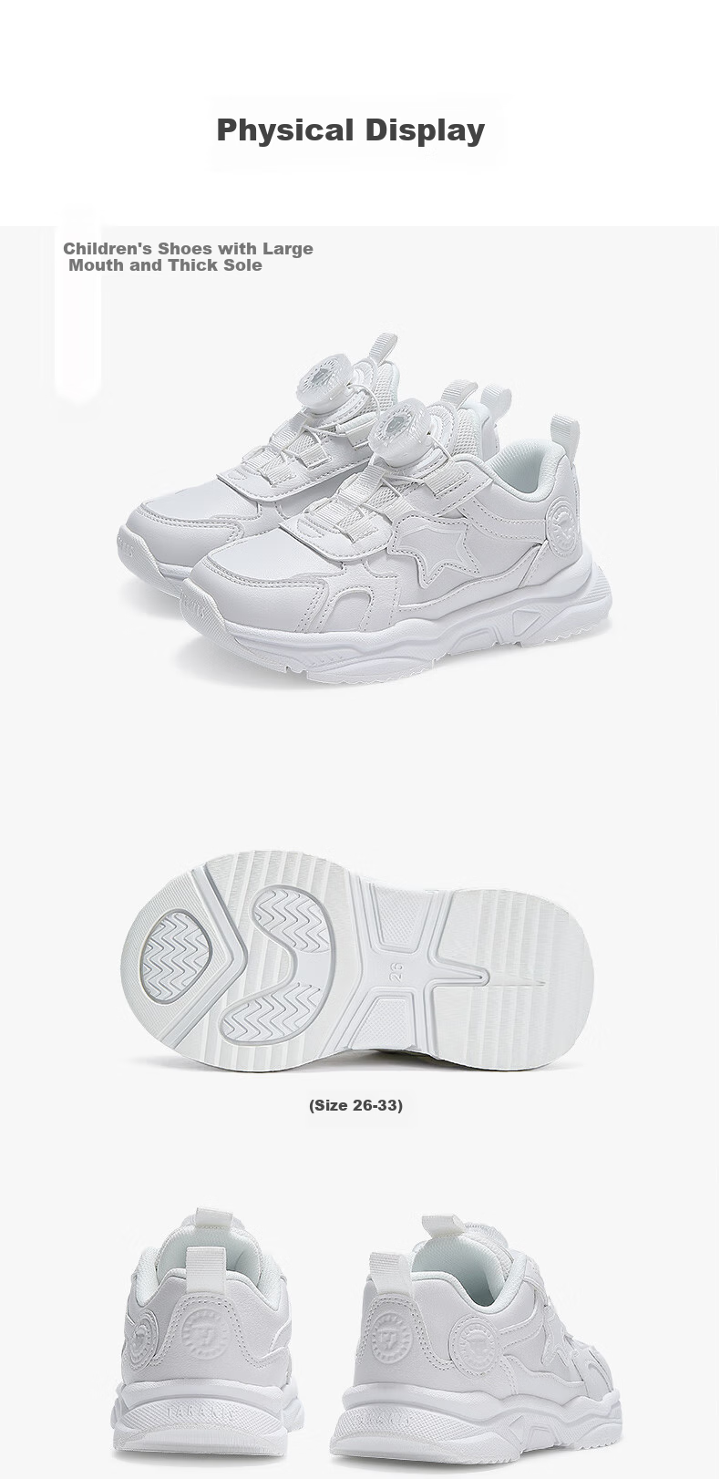 Детские кроссовки TARANIS Spring Children's Sports Shoes, унисекс, для мальчиков и девочек, с вращающейся застежкой, белые, сетчатые, амортизирующие, размер 29