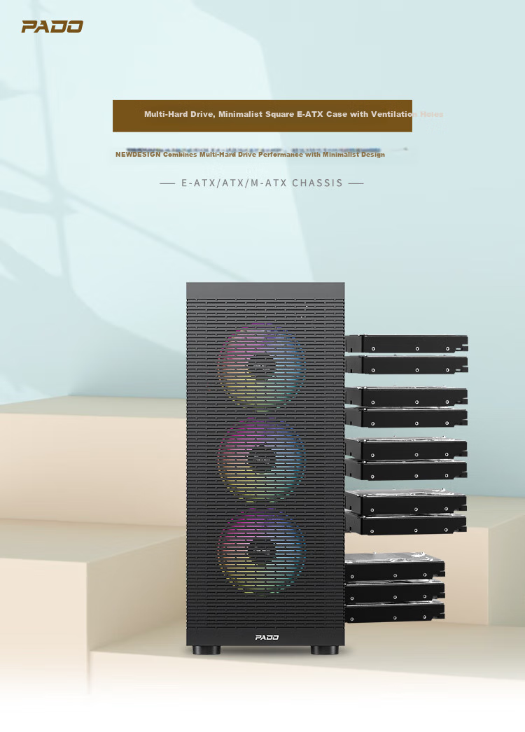 Компьютерный корпус PADO F20, черный, ATX, E-ATX, mATX, Midi-Tower, без блока питания