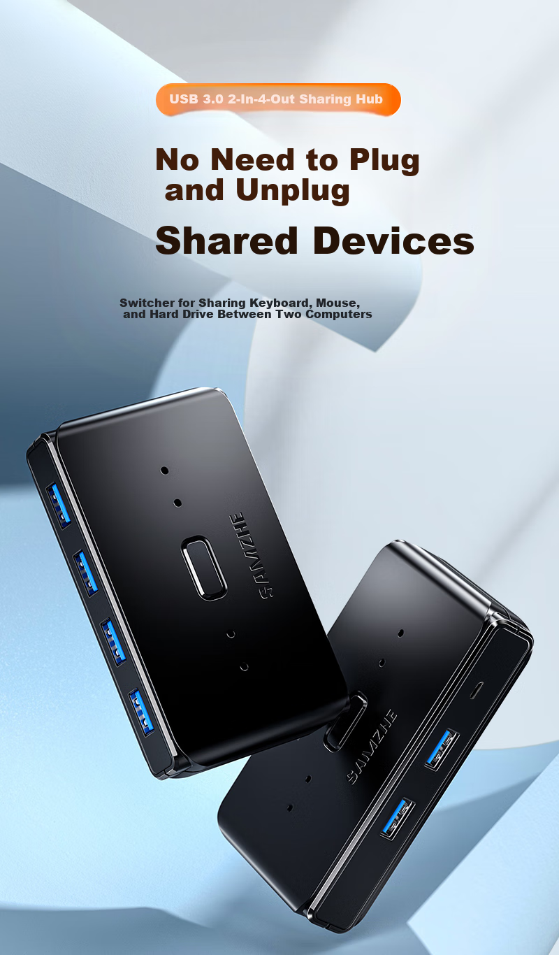 USB 3.0 хаб SAMZHE GX-400 с двумя входами и четырьмя выходами, переключатель для совместного использования USB устройств