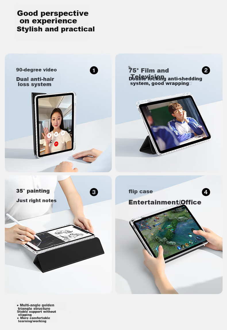 Чехол-книжка Shanmo для iPad 11/10 дюймов (10-го и 11-го поколений) с держателем для стилуса, прозрачный серый, антибактериальный, противоударный