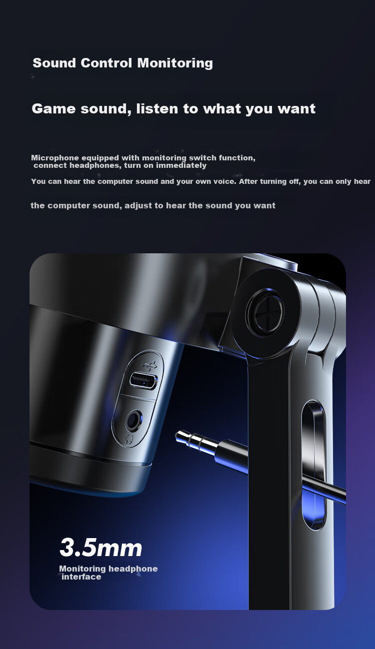 USB-микрофон Newmine ZM09E для стриминга, записи и игр, с кардиоидной направленностью, RGB-подсветкой и подставкой-пантографом