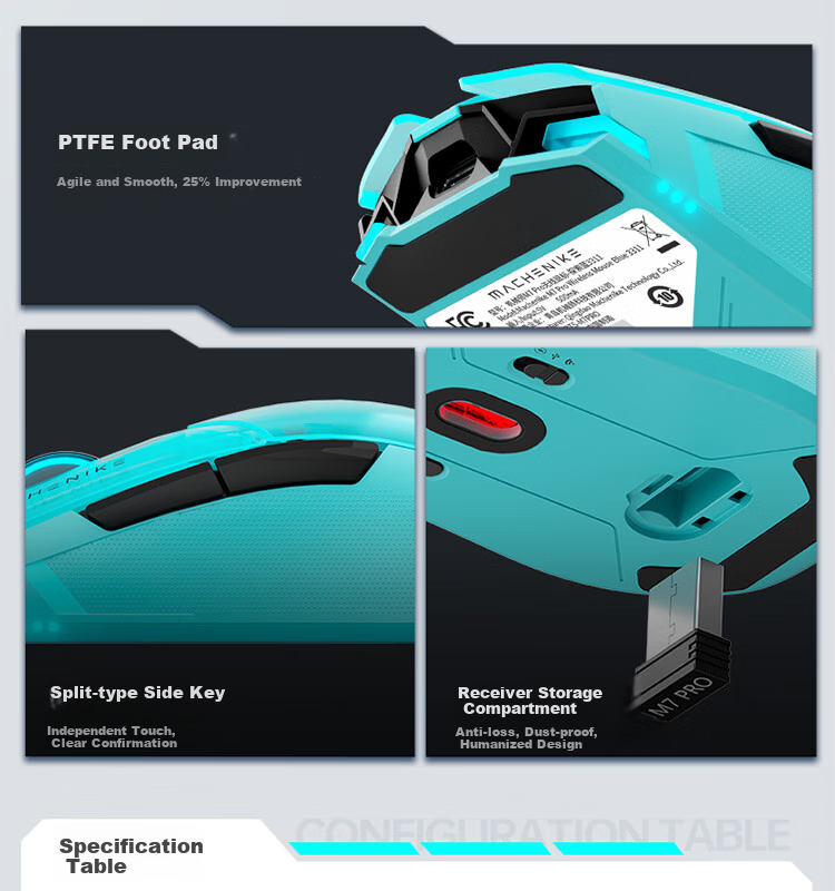 Игровая мышь MACHENIKE M7Pro, проводная/беспроводная, 8925 E-Sports, эргономичная, симметричная, легкая, черная