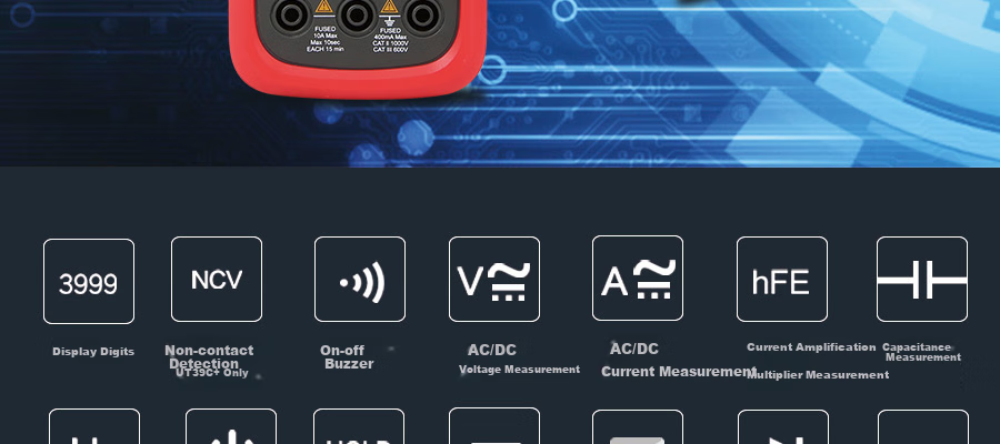 Цифровой мультиметр UNI-T UT39A+, ручной диапазон, многофункциональный бытовой прибор, измерение сопротивления, емкости, напряжения, силы тока