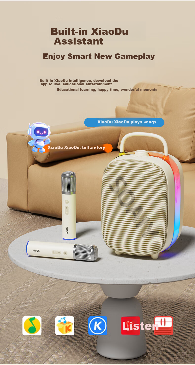 Портативная колонка Soaiy SSK02, версия AI, с двумя микрофонами, встроенной звуковой картой, Bluetooth, выбор песен, домашний KTV, подарок на корпоратив
