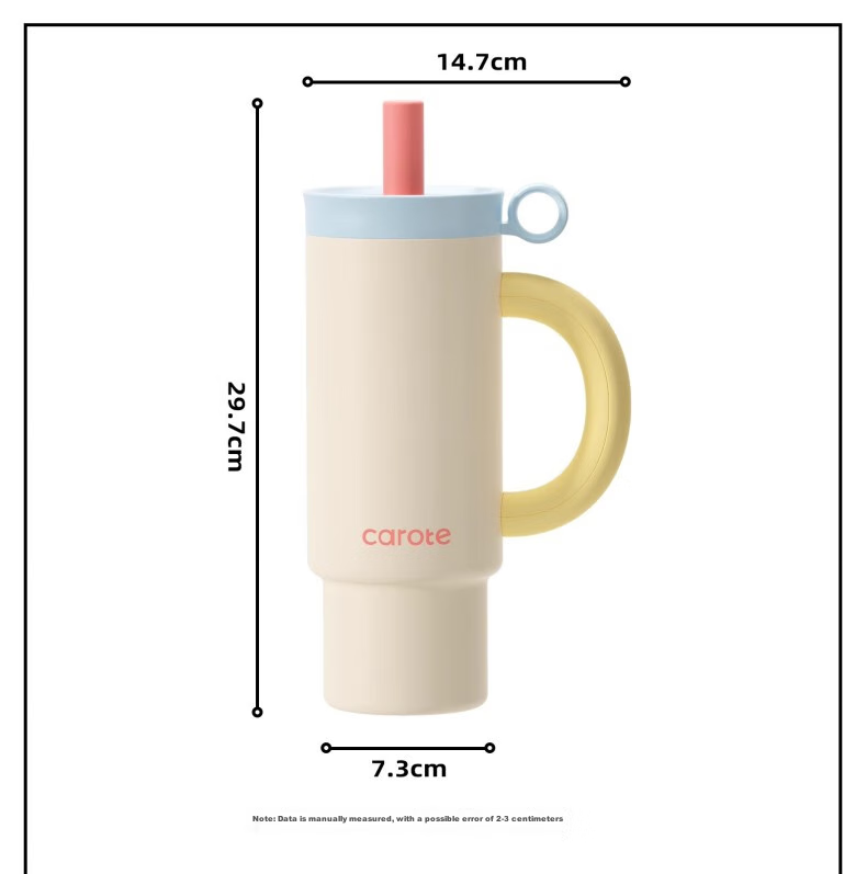 Термокружка CaROTE Giant Straw Insulated Cup, 1050 мл, морская соль и сыр, с трубочкой