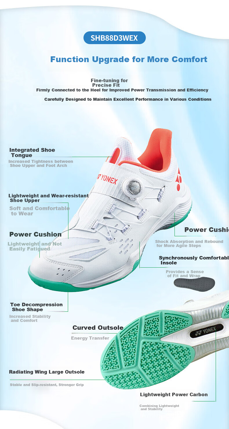 Кроссовки для бадминтона YONEX SHB88D3EX, профессиональные, с амортизацией Power Cushion, синие, размер 39.5