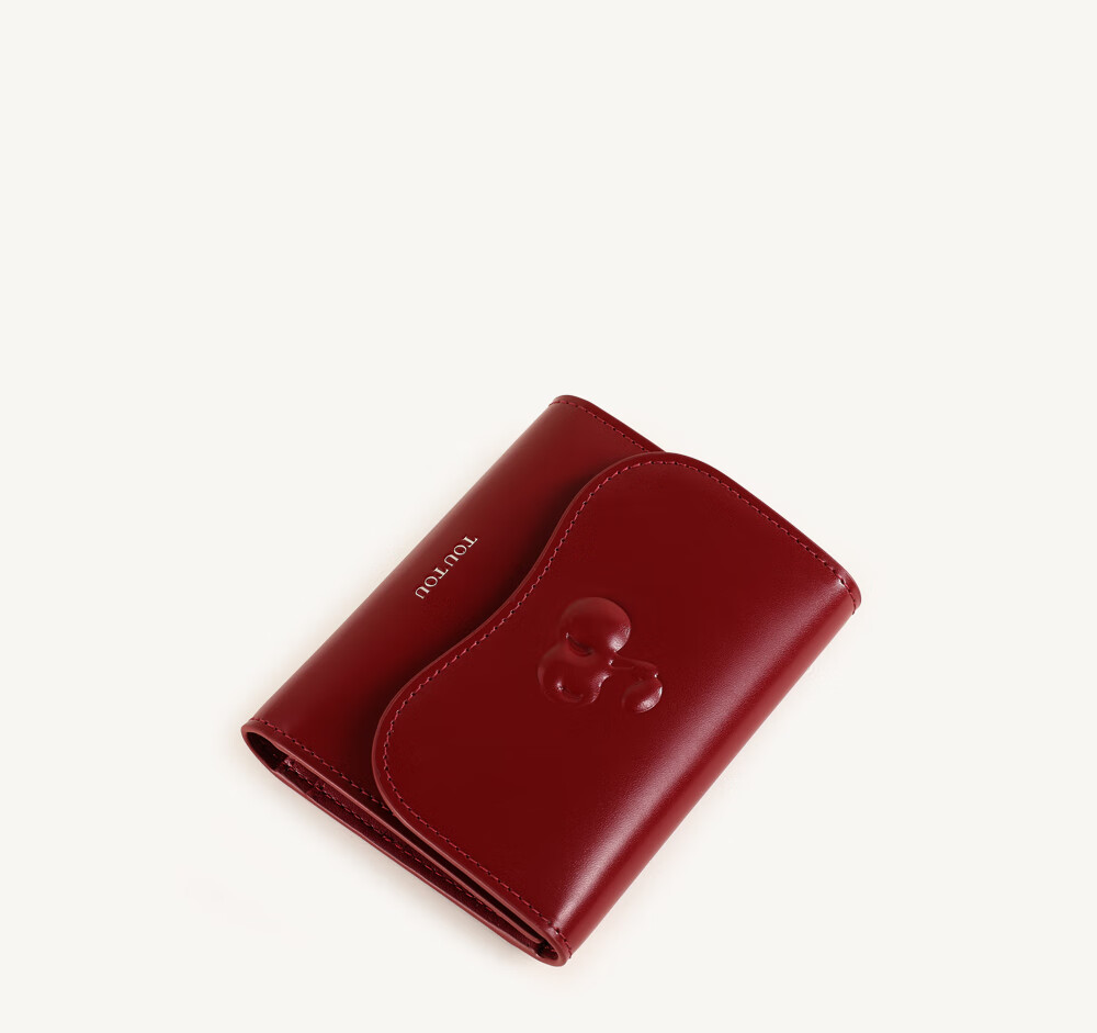 Кошелек Toutou Cherry из натуральной кожи, короткий кардхолдер, красный, подарок на Новый год, День Святого Валентина