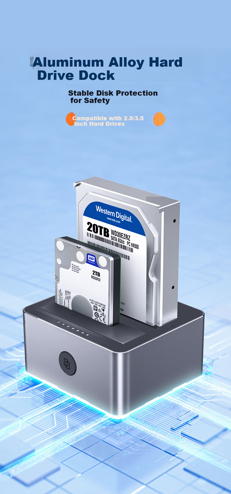 Внешний корпус для жестких дисков UNITEK Y-3026SL, USB 3.0, для HDD/SSD 2.5/3.5 дюйма, серебристый