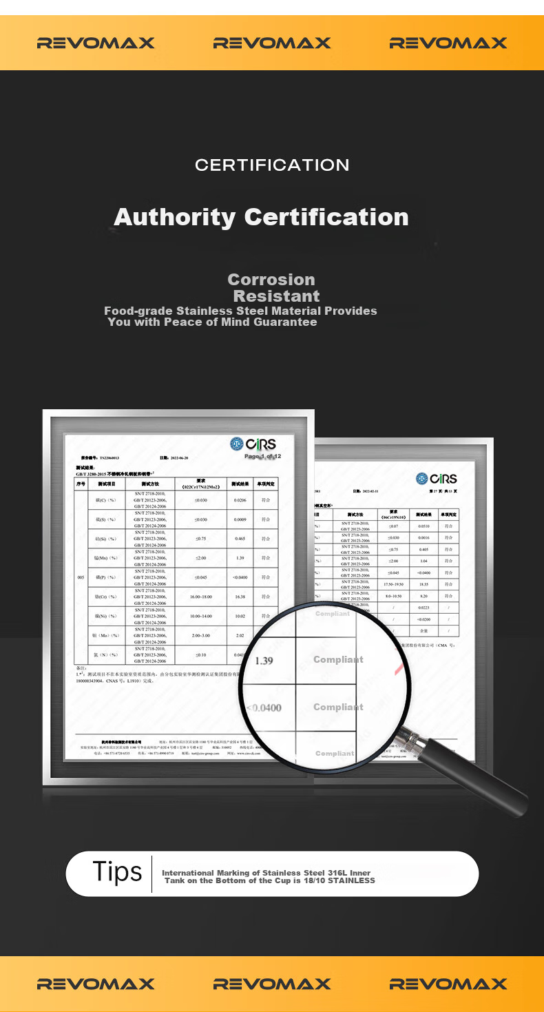 Термос REVOMAX Premium, 473 мл, нержавеющая сталь 316L, для горячих и холодных напитков, белый
